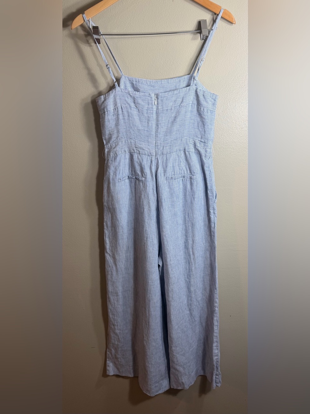 J.Crew Blue White Stripe 100% Linen Wide Leg Jumpsuit Size 0 - Picture 6 of 9